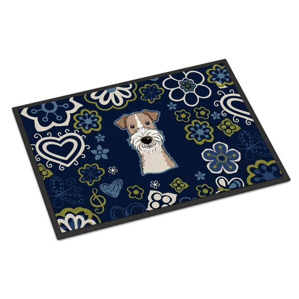 Carolines Treasures 18 x 27 in. Blue Flowers Wire Haired Fox Terrier Indoor or Outdoor Mat BB5098MAT - main